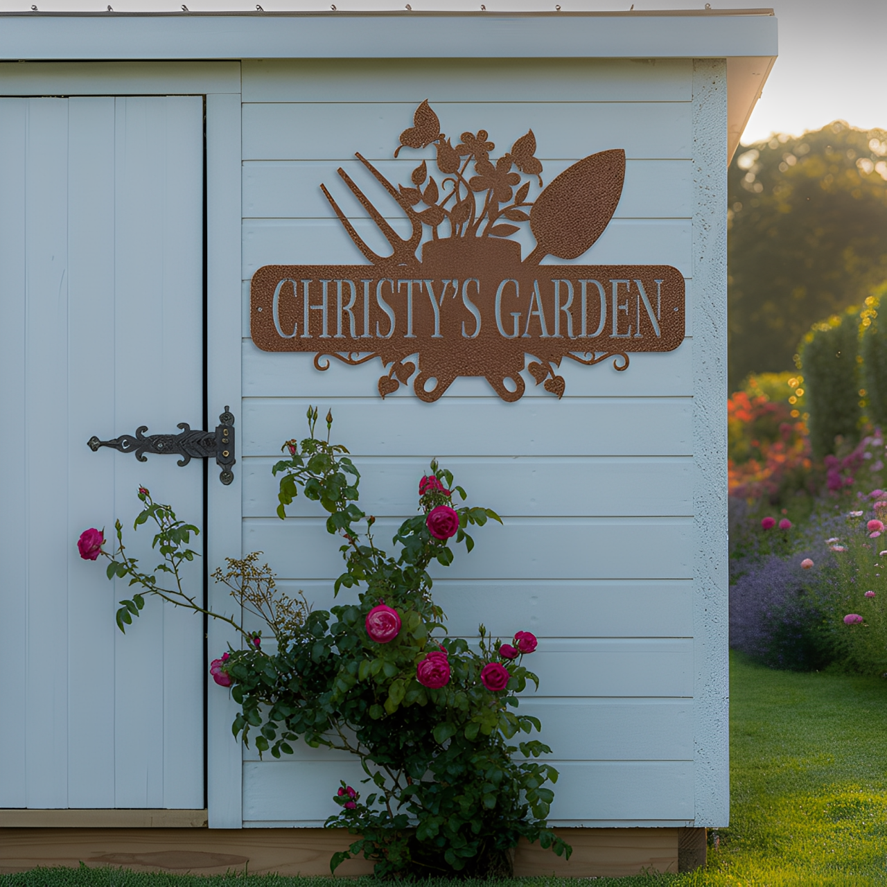 Garden Tools With Butterflies Metal Sign