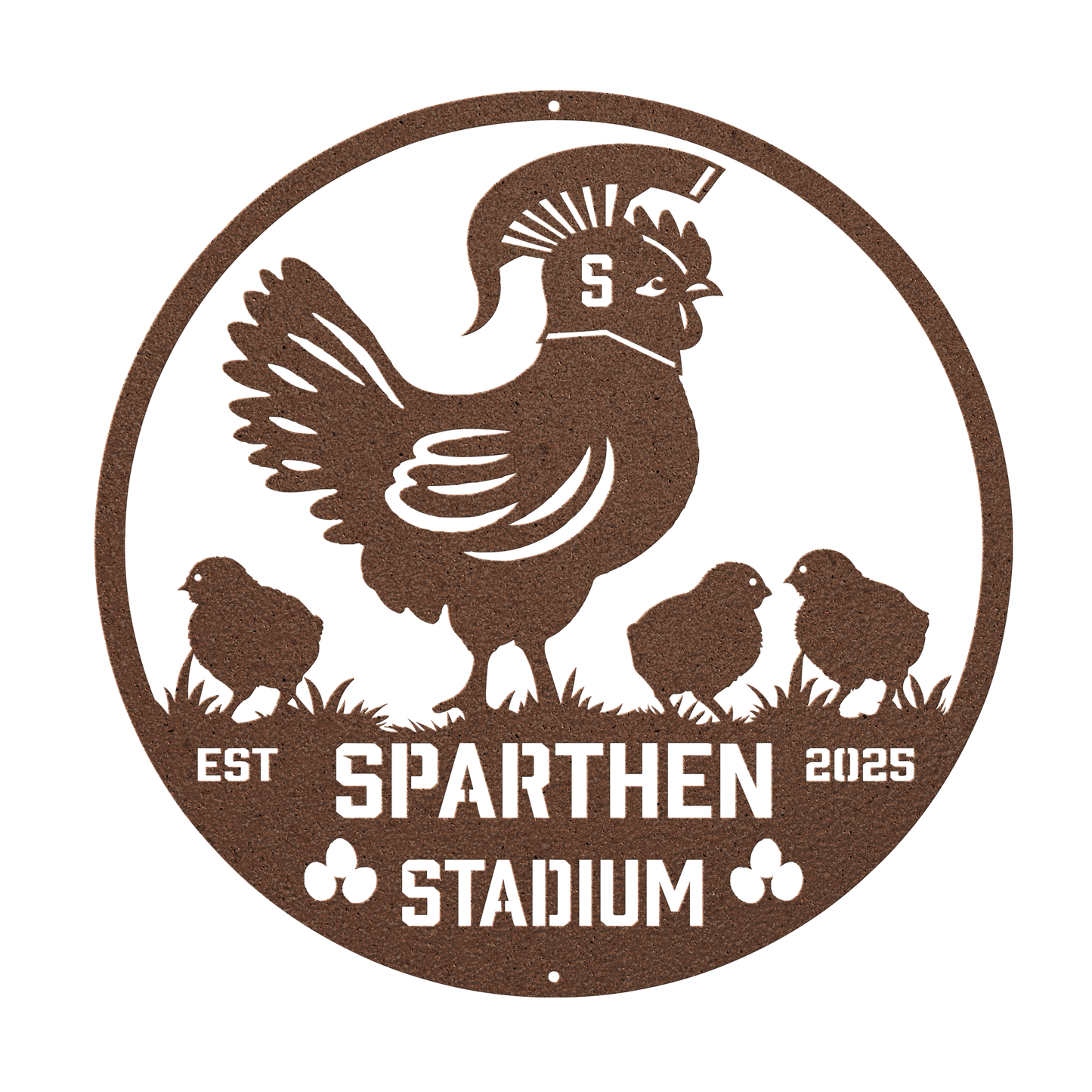 SpartHen_Stadium_Chicken_Coop_Metal_Sign_Copper_Transparent_Mockup.png