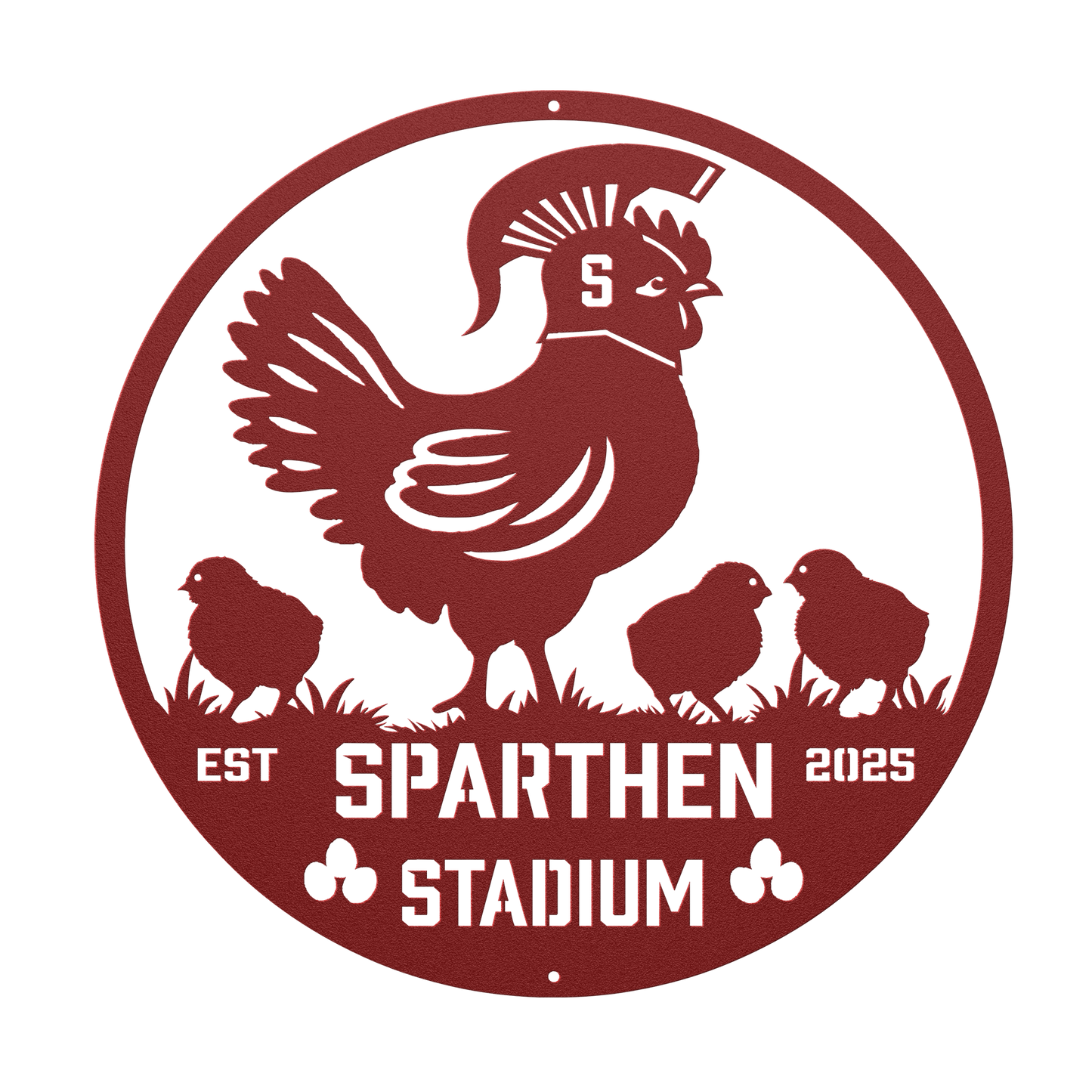 SpartHen_Stadium_Chicken_Coop_Metal_Sign_Red_Transparent_Mockup.png