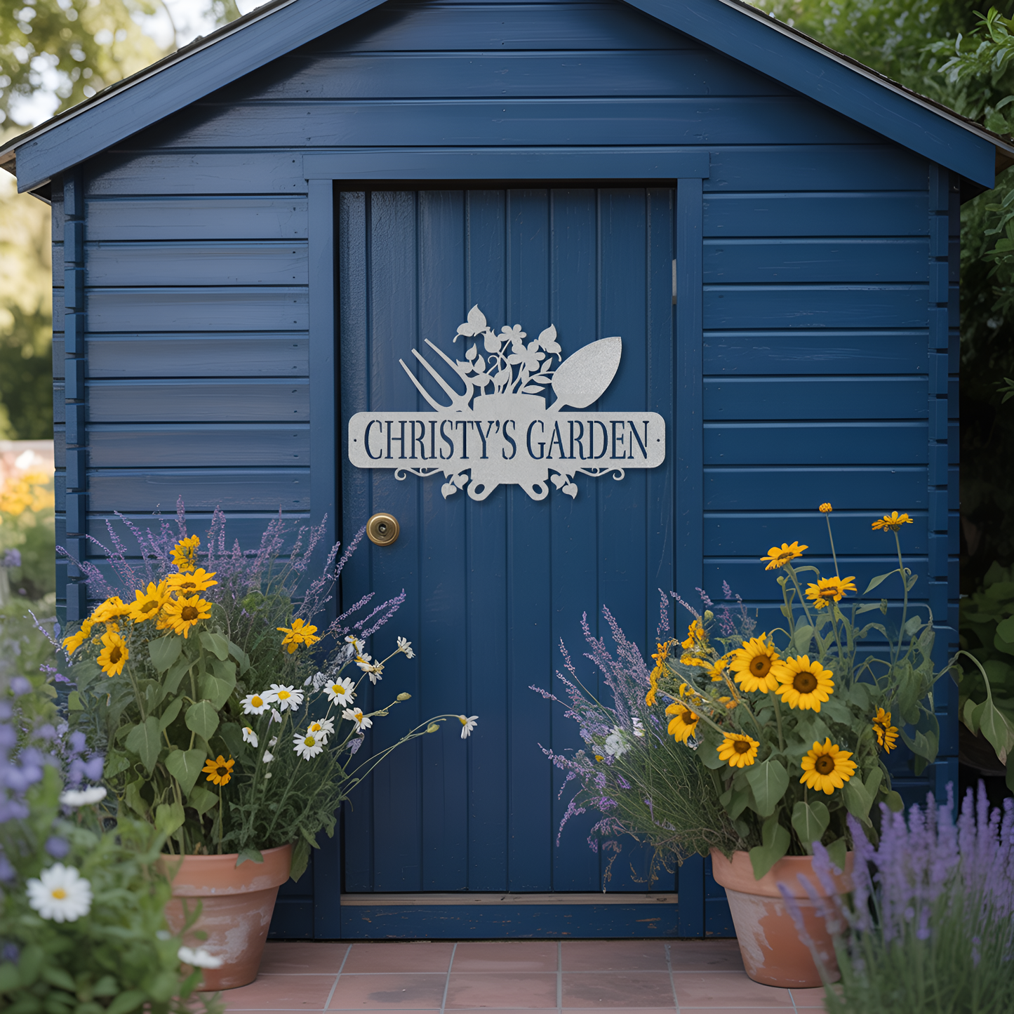 Garden Tools With Butterflies Metal Sign