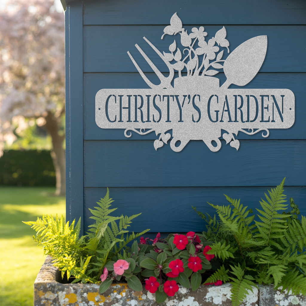 Garden Tools With Butterflies Metal Sign