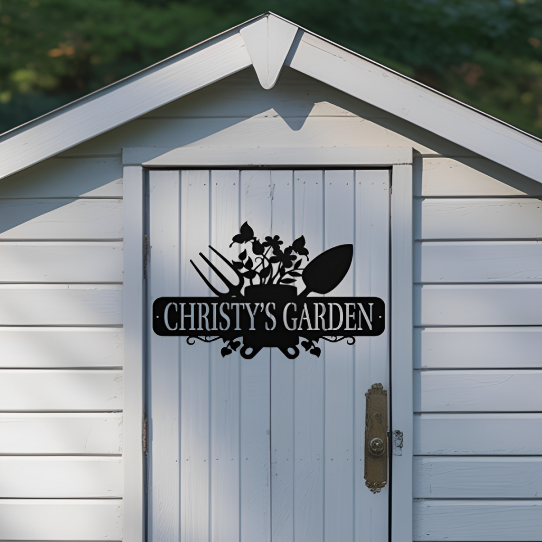 Garden Tools With Butterflies Metal Sign