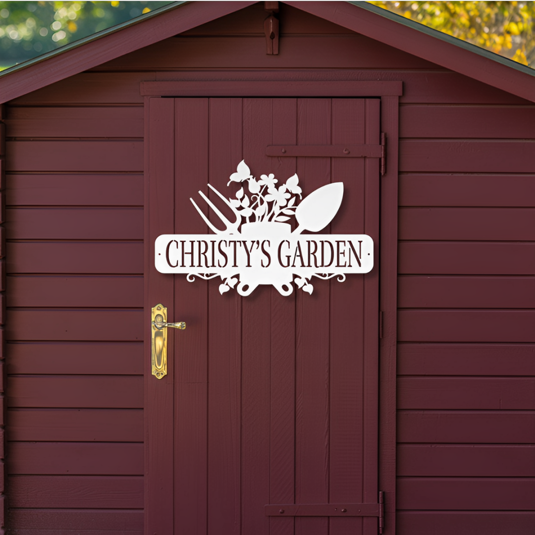 Garden Tools With Butterflies Metal Sign