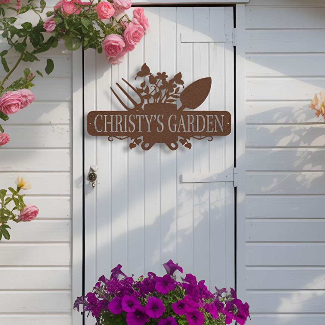 Garden Tools With Butterflies Metal Sign
