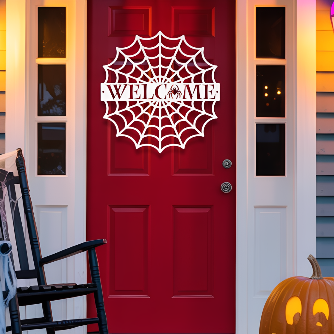 Spider Web Welcome Metal Sign