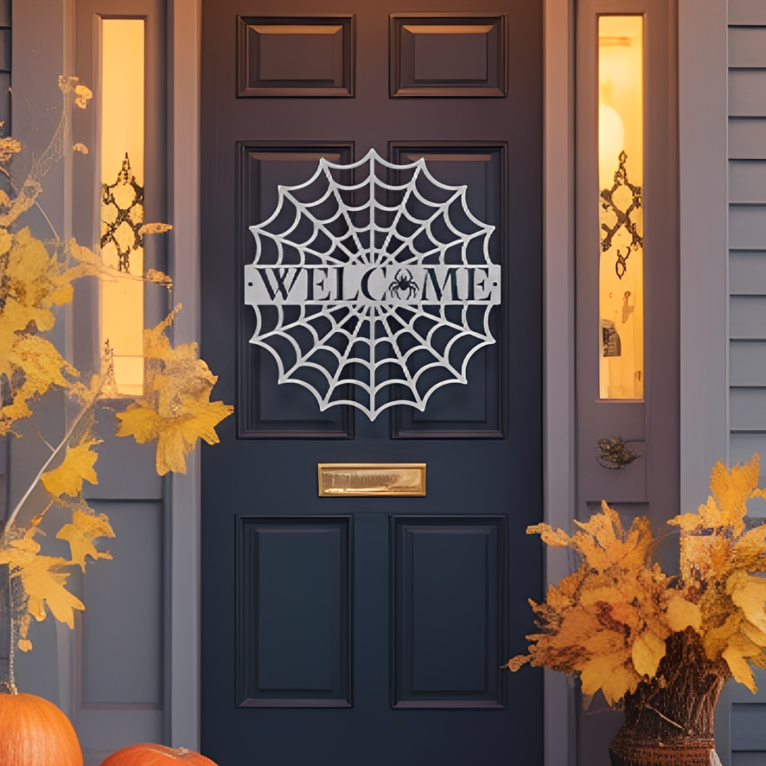 Spider Web Welcome Metal Sign