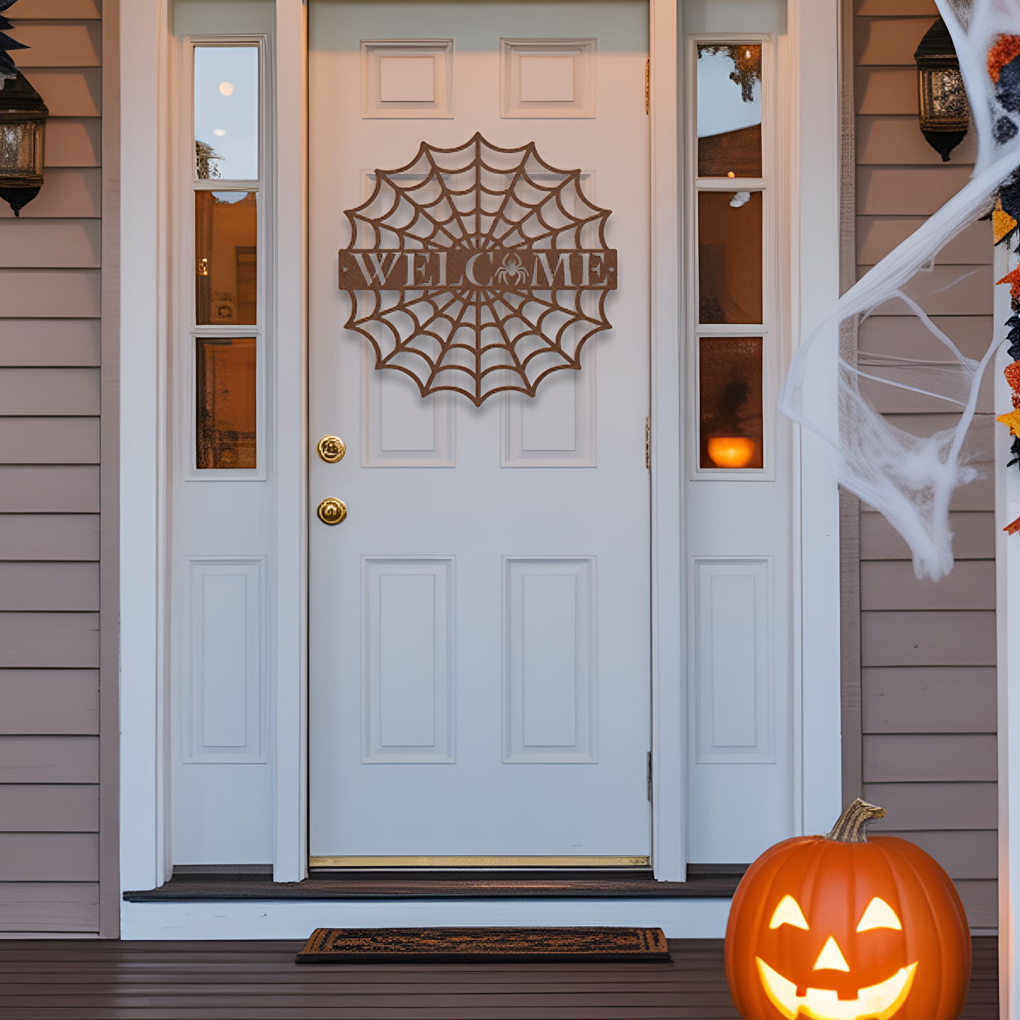 Spider Web Welcome Metal Sign