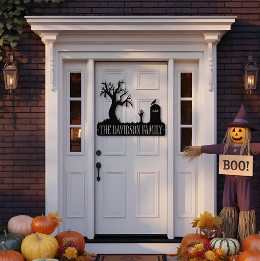 Graveyard Halloween Metal Sign
