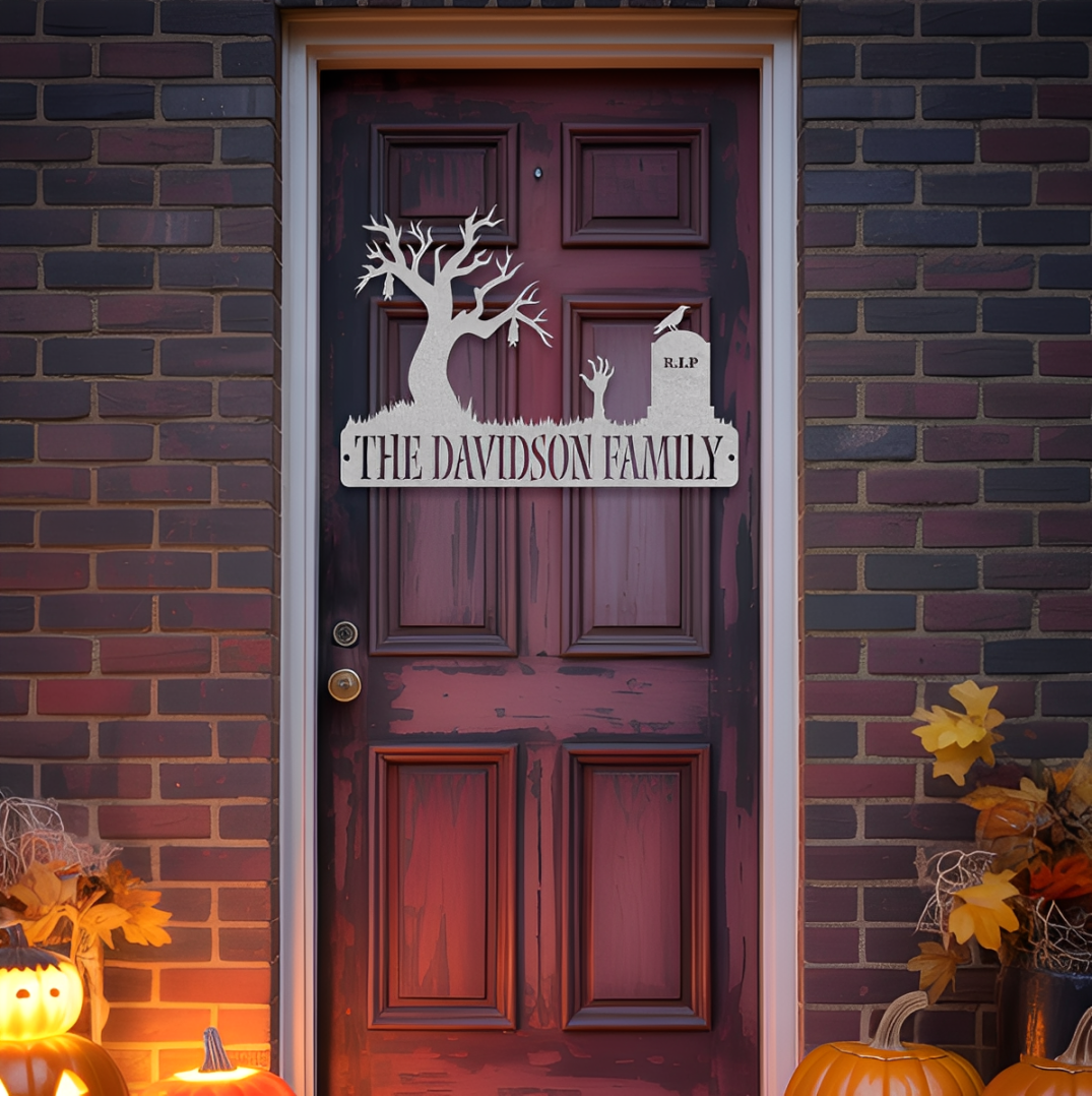 Graveyard Halloween Metal Sign