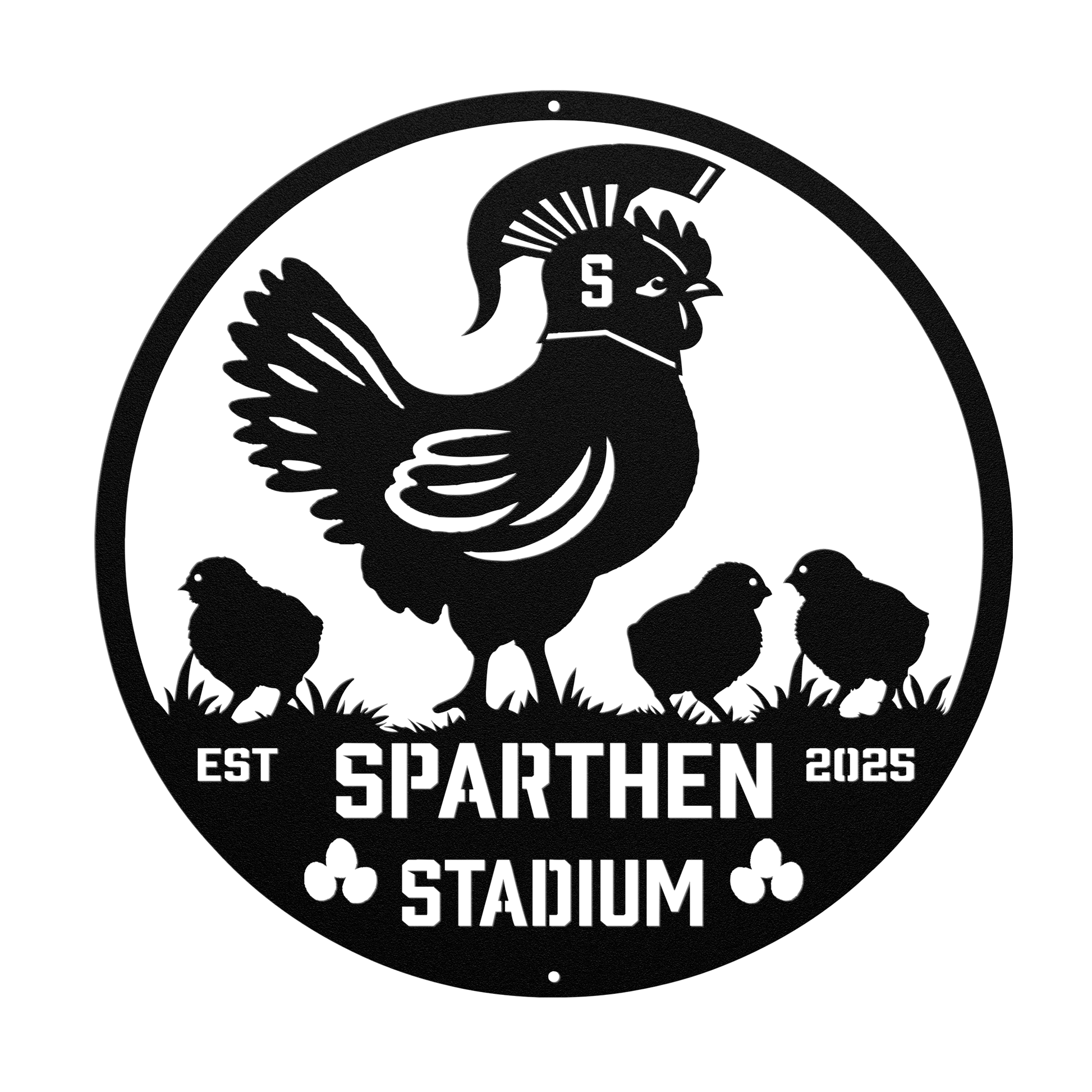 SpartHen_Stadium_Chicken_Coop_Metal_Sign_Black_Transparent_Mockup.png