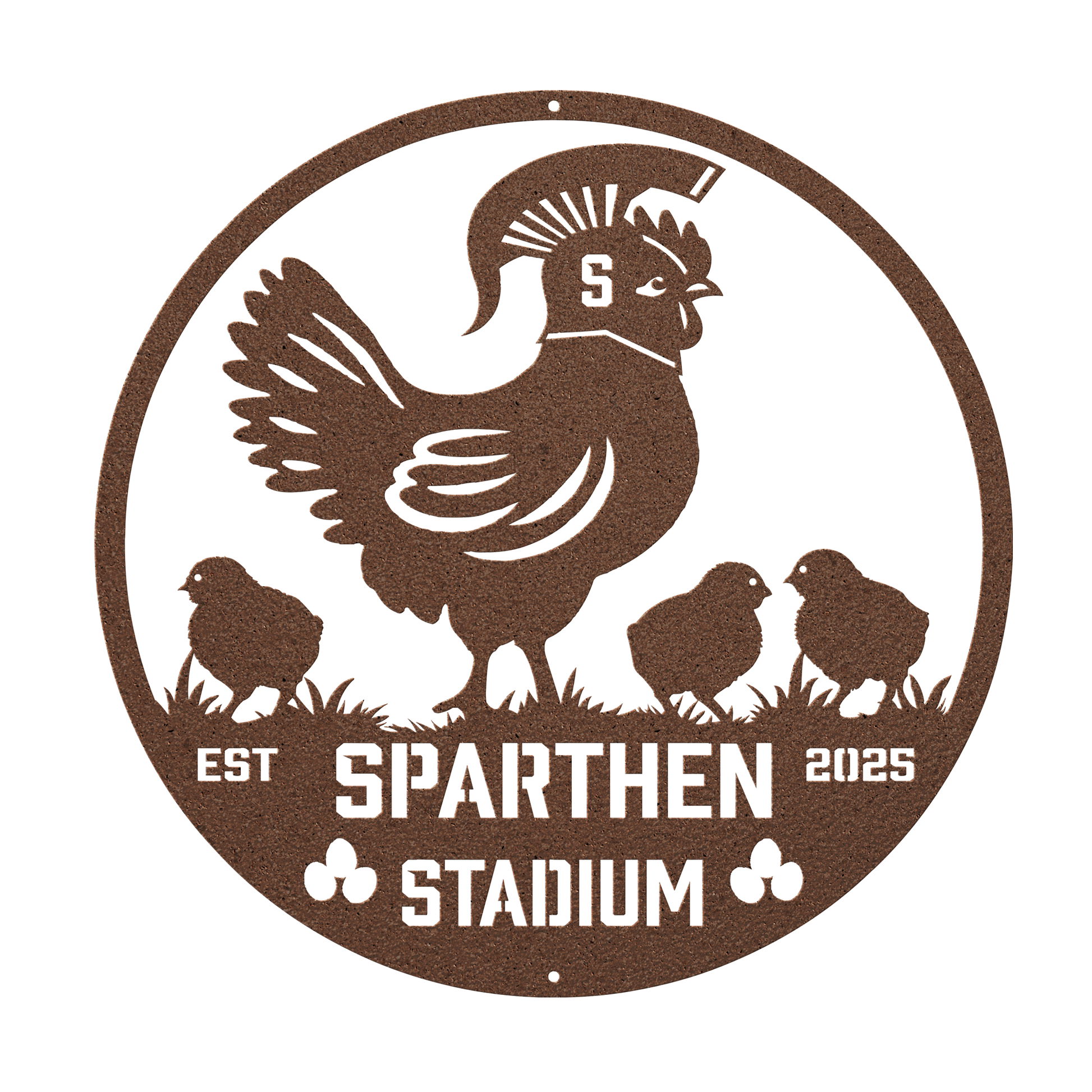SpartHen_Stadium_Chicken_Coop_Metal_Sign_Copper_Transparent_Mockup.png