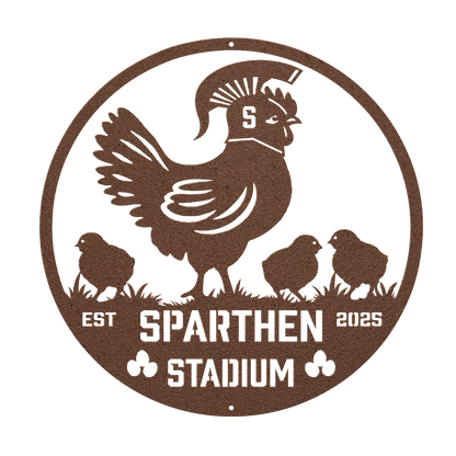 SpartHen_Stadium_Chicken_Coop_Metal_Sign_Copper_Transparent_Mockup.png