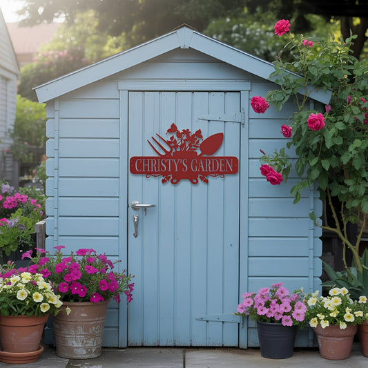 Garden Tools With Butterflies Metal Sign