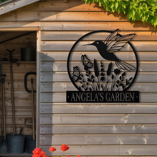 Hummingbird Garden Metal Sign