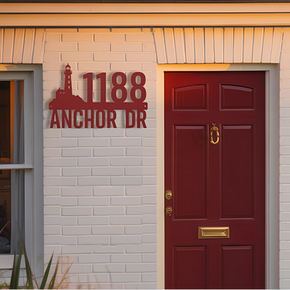 Lighthouse Address Metal Sign