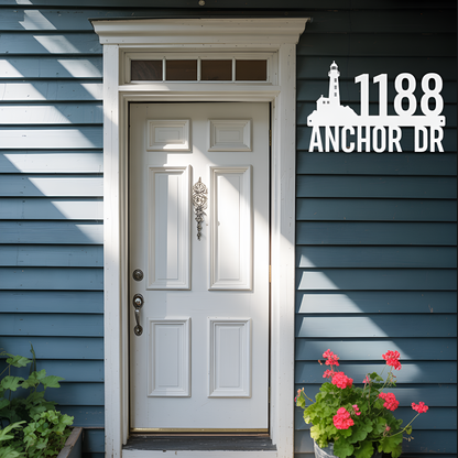 Lighthouse Address Metal Sign