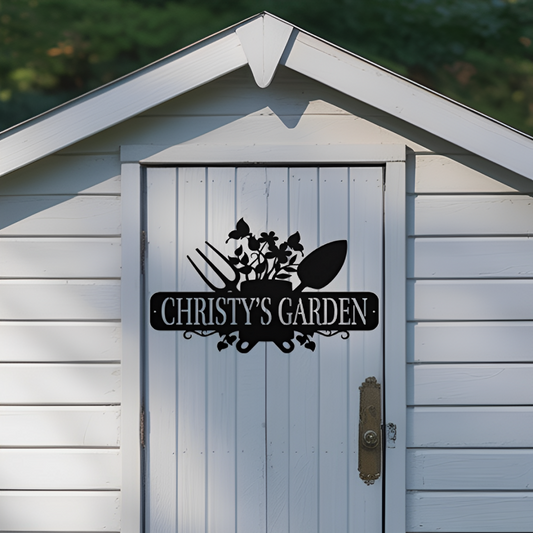 Garden Tools With Butterflies Metal Sign