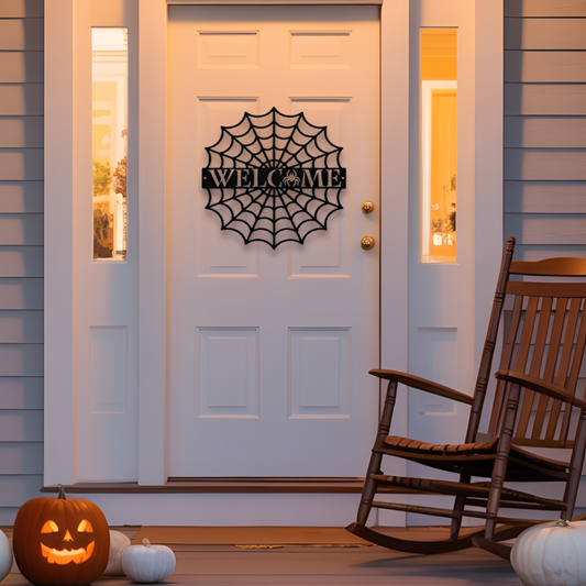 Spider Web Welcome Metal Sign