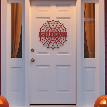 Spider Web Welcome Metal Sign