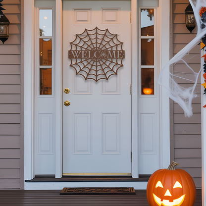 Spider Web Welcome Metal Sign