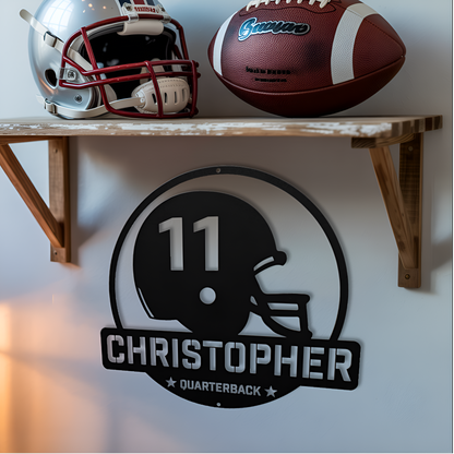 Football Helmet Metal Sign