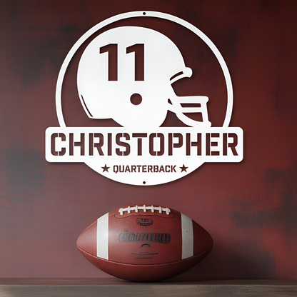 Football Helmet Metal Sign