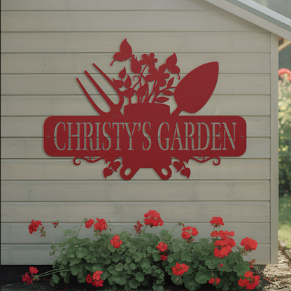 Garden Tools With Butterflies Metal Sign