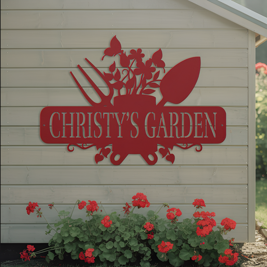 Garden Tools With Butterflies Metal Sign