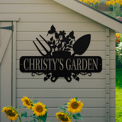 Garden Tools With Butterflies Metal Sign