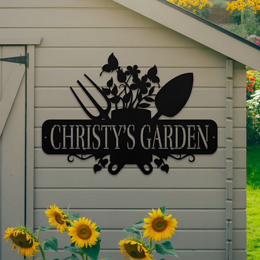 Garden Tools With Butterflies Metal Sign