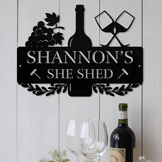 She Shed Wine Metal Sign