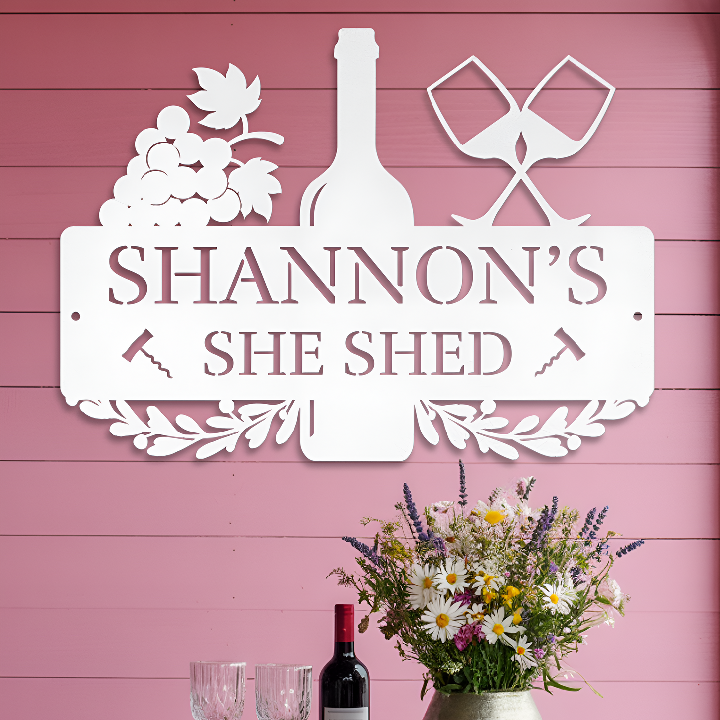 She Shed Wine Metal Sign