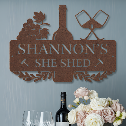 She Shed Wine Metal Sign