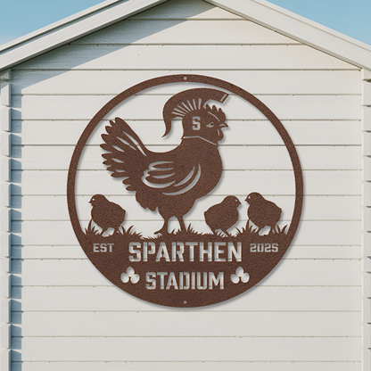 Spart-Hen Stadium Chicken Coop Metal Sign