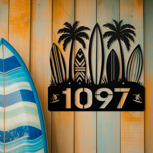 Surf Board Address Metal Sign