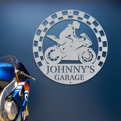 Crotch Rocket (Checkered Flag Boarder) Metal Sign