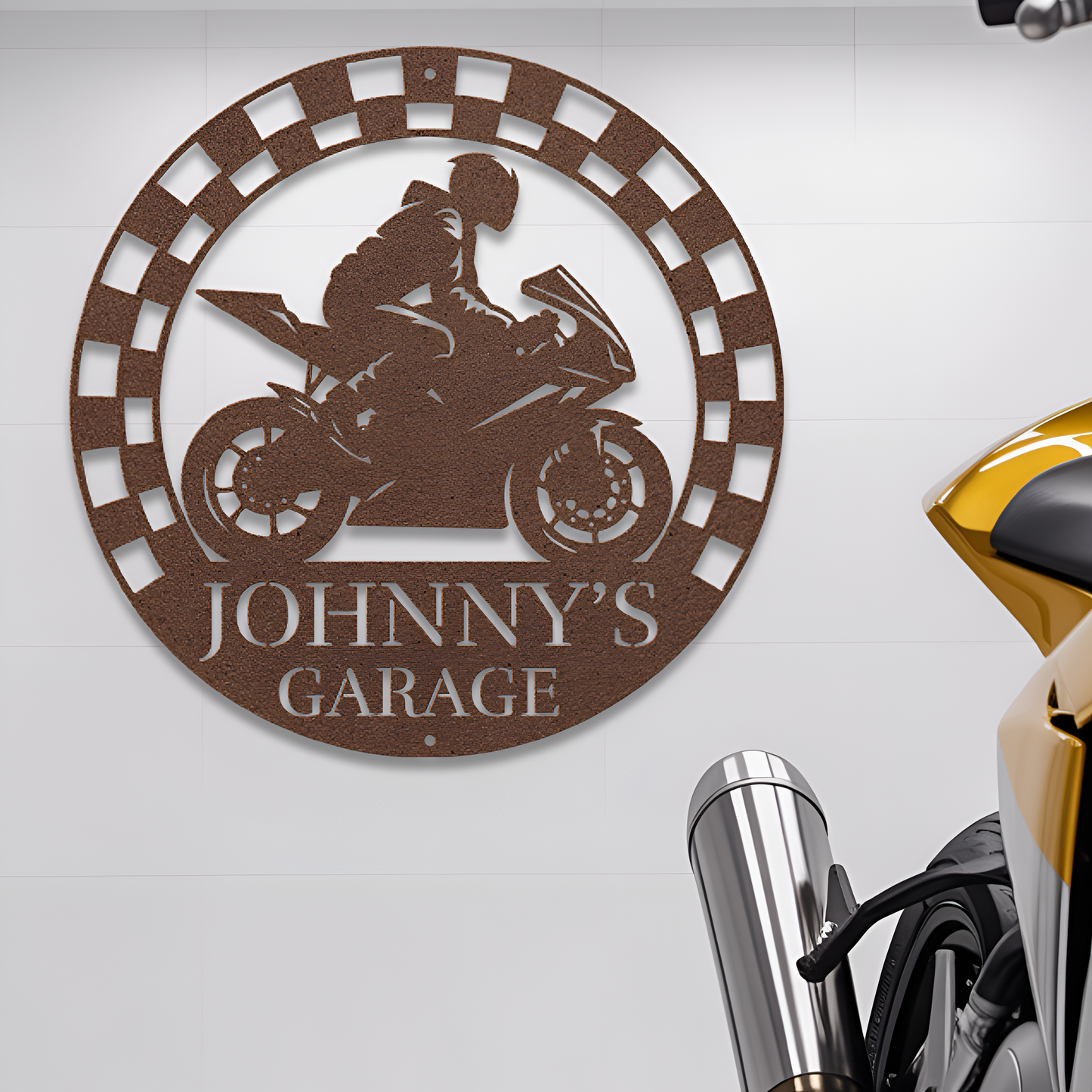 Crotch Rocket (Checkered Flag Boarder) Metal Sign