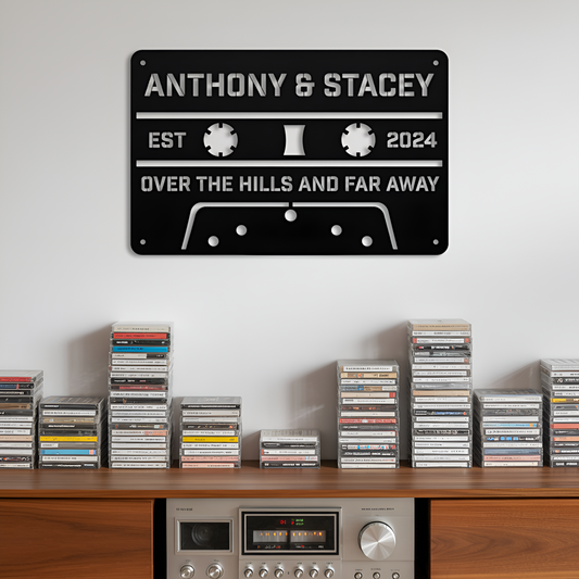 Couples Cassette Tape Metal Sign