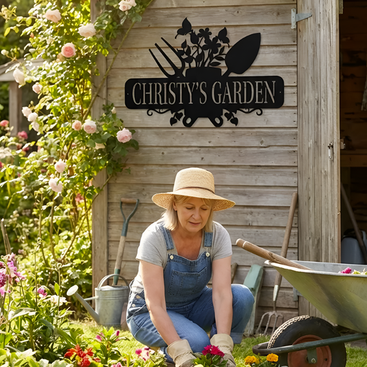 Garden Tools With Butterflies Metal Sign
