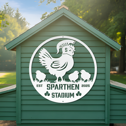 Spart-Hen Stadium Chicken Coop Metal Sign