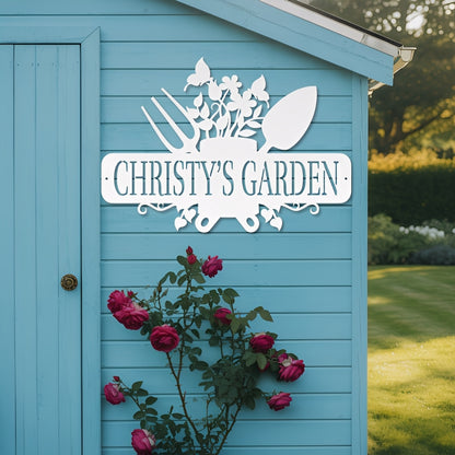 Garden Tools With Butterflies Metal Sign