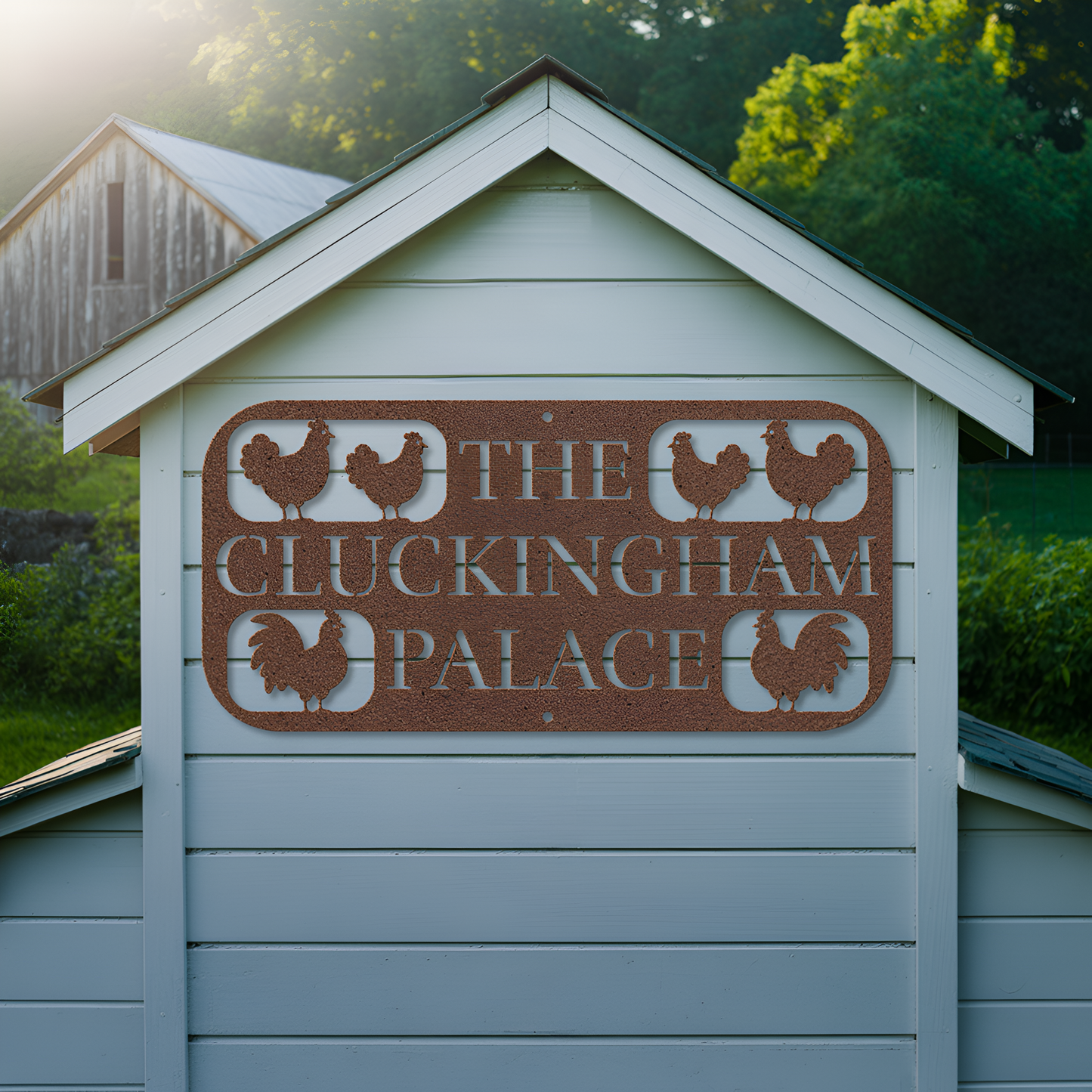 The Cluckingham Palace Chicken Coop Metal Sign